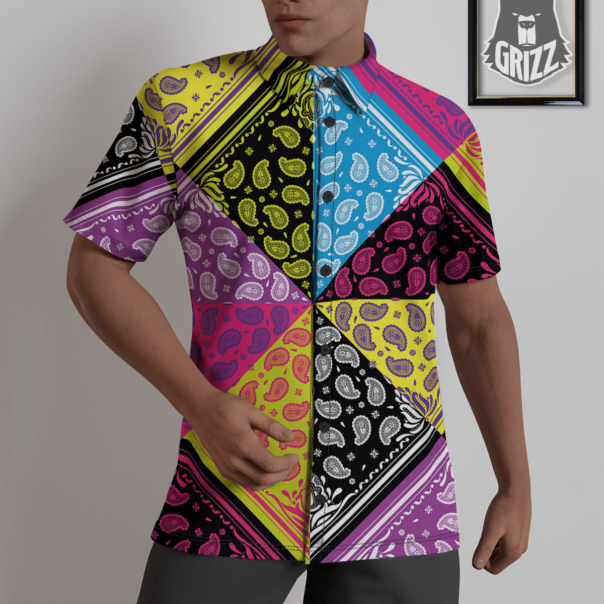 Bandana Paisley Colorful Square Print Untucked Shirts-grizzshop