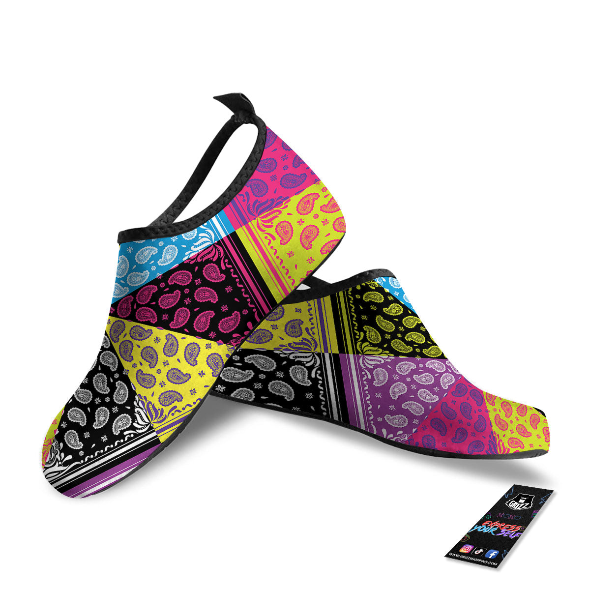 Bandana Paisley Colorful Square Print Water Shoes-grizzshop