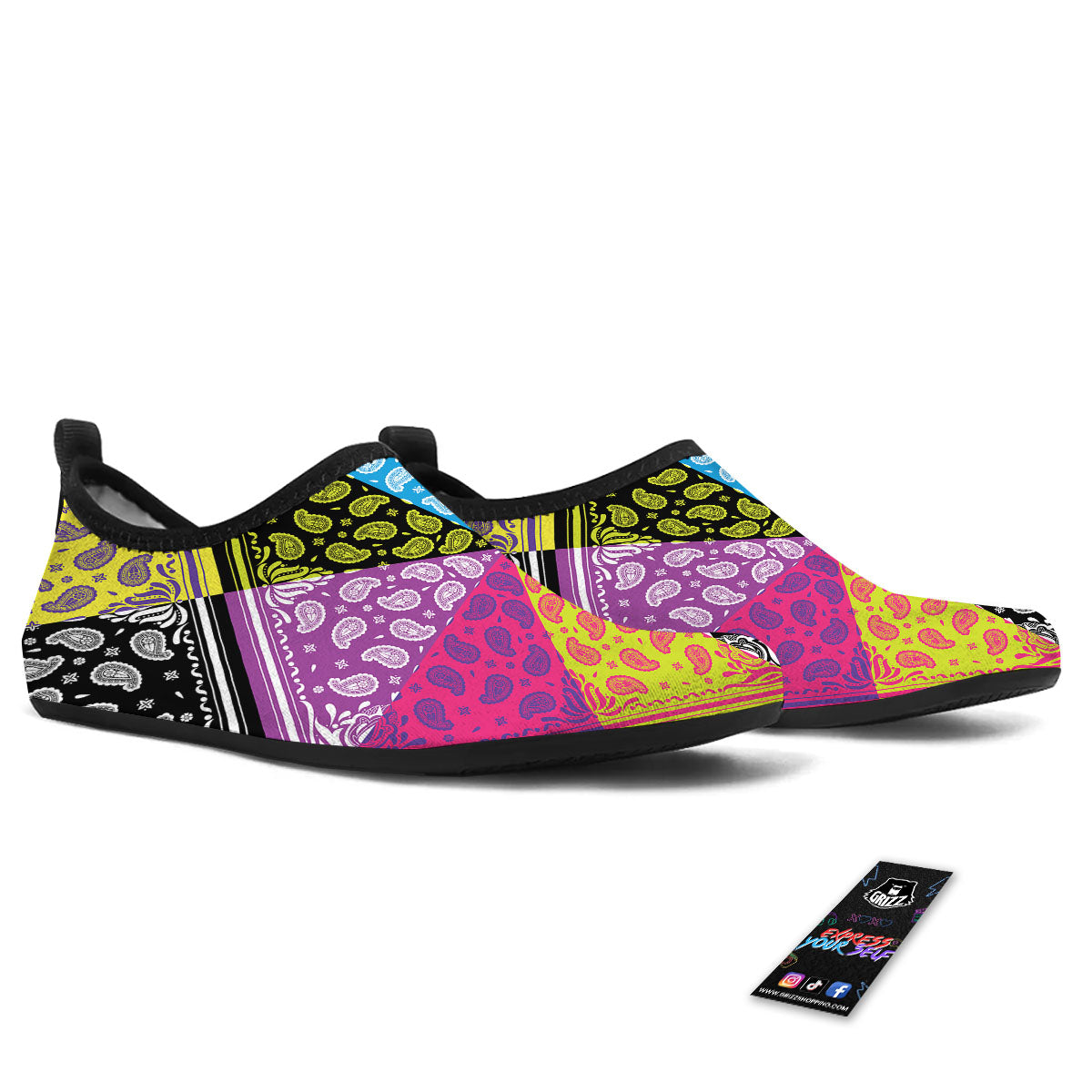 Bandana Paisley Colorful Square Print Water Shoes-grizzshop