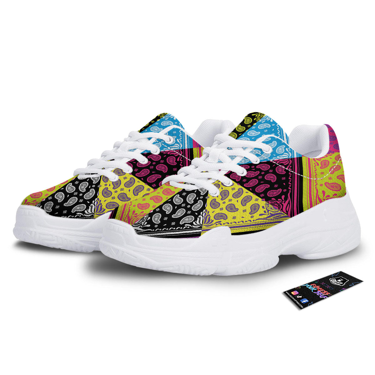 Bandana Paisley Colorful Square Print White Chunky Shoes-grizzshop