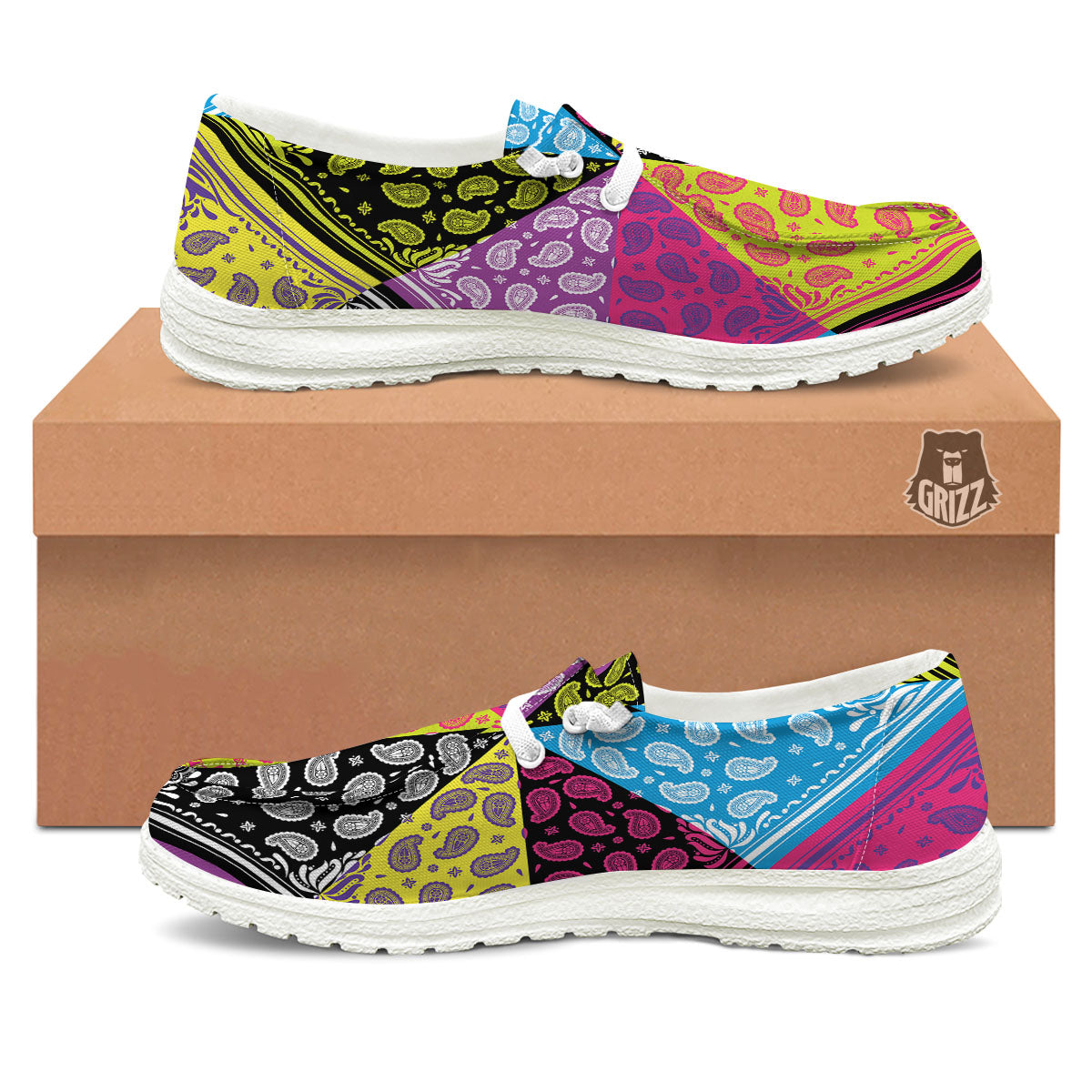Bandana Paisley Colorful Square Print White Loafers-grizzshop