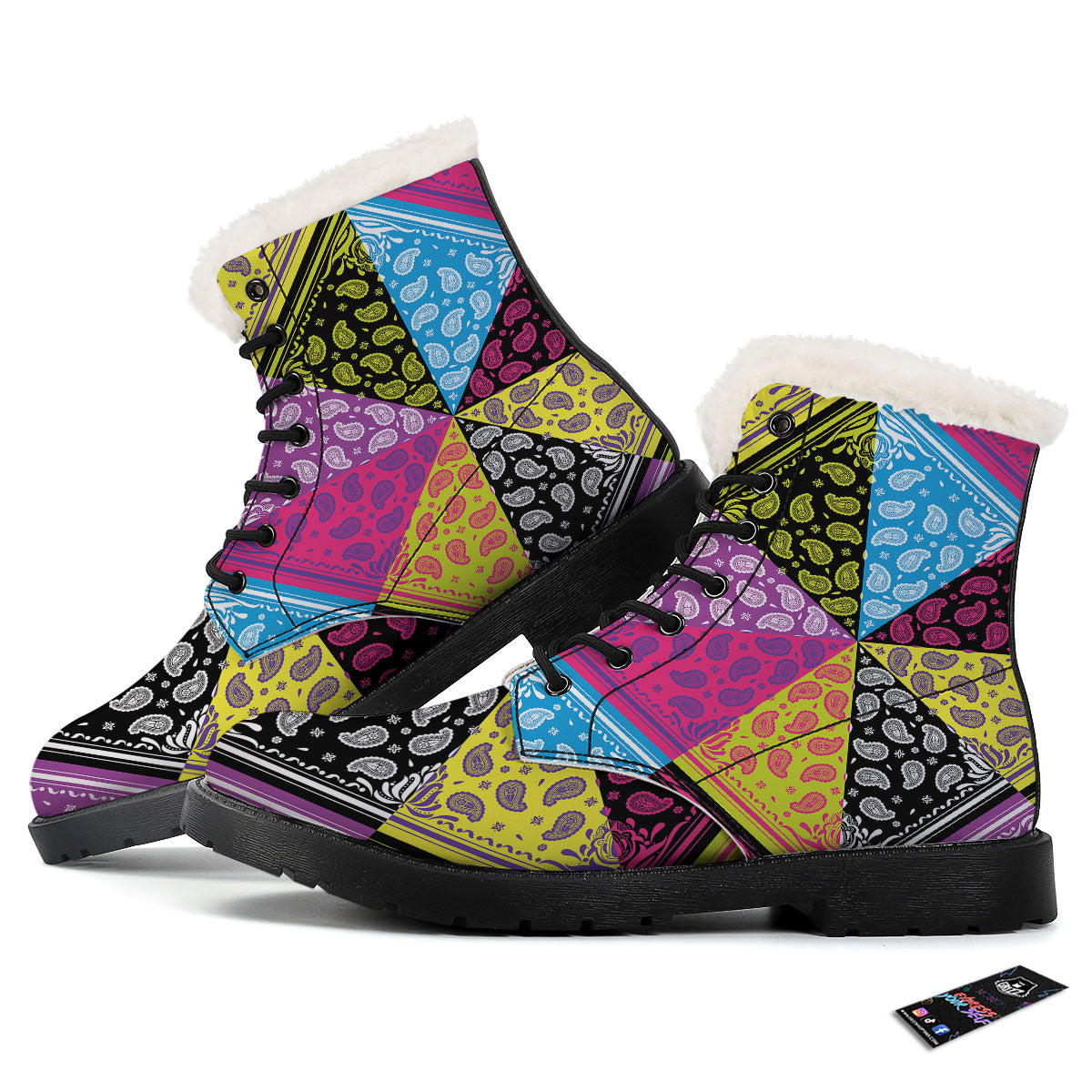 Bandana Paisley Colorful Square Print Winter Boots-grizzshop