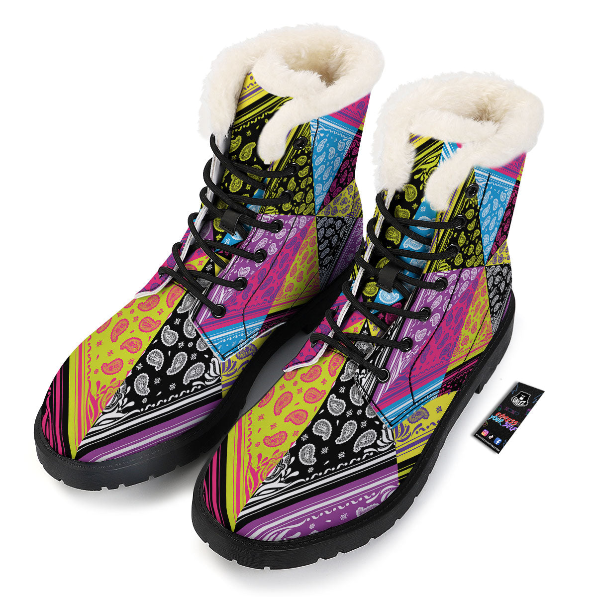 Bandana Paisley Colorful Square Print Winter Boots-grizzshop
