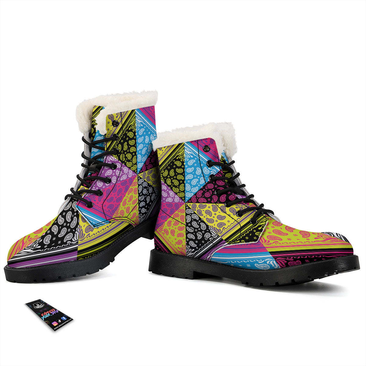 Bandana Paisley Colorful Square Print Winter Boots-grizzshop