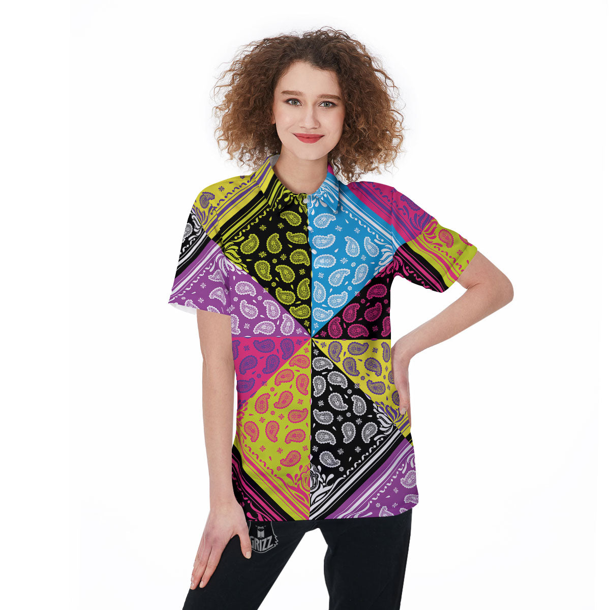 Bandana Paisley Colorful Square Print Women's Golf Shirts-grizzshop