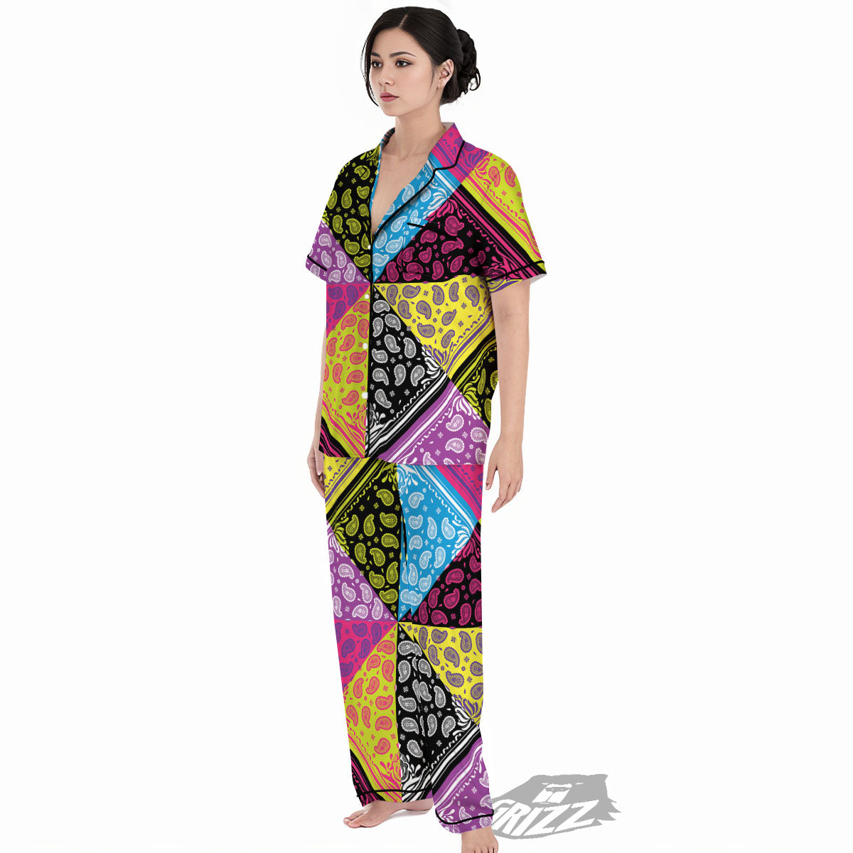Bandana Paisley Colorful Square Print Women's Pajamas Set-grizzshop