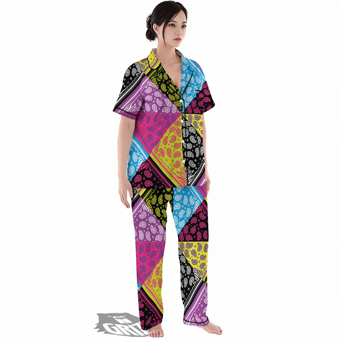 Bandana Paisley Colorful Square Print Women's Pajamas Set-grizzshop