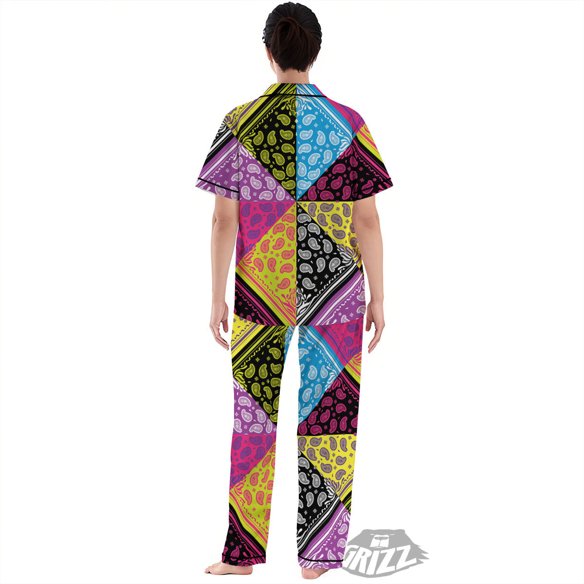Bandana Paisley Colorful Square Print Women's Pajamas Set-grizzshop
