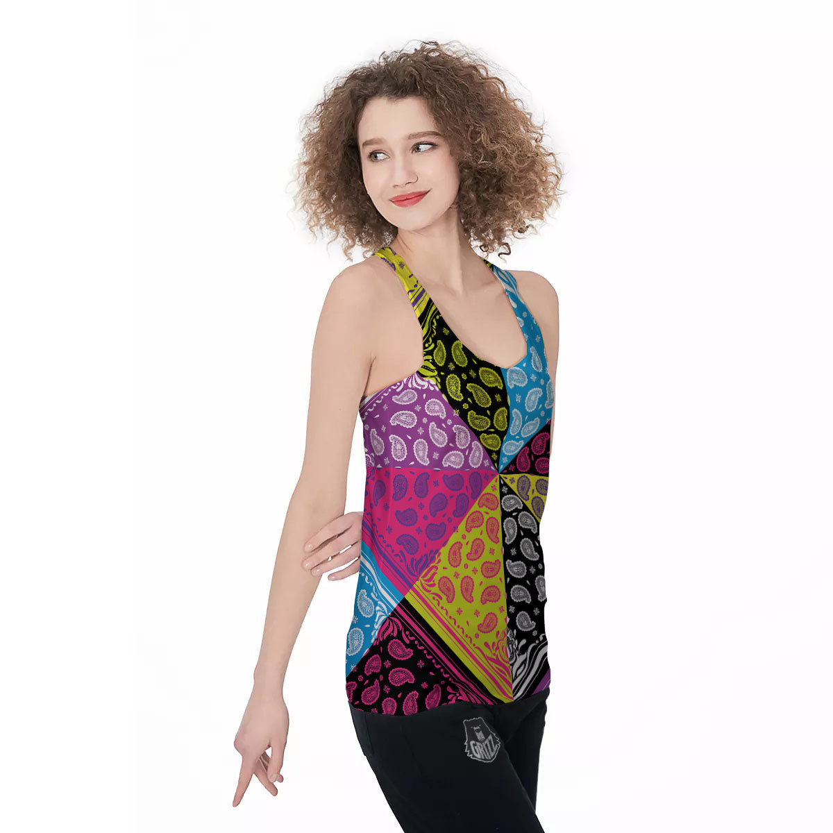 Bandana Paisley Colorful Square Print Women's Racerback Tank Top-grizzshop