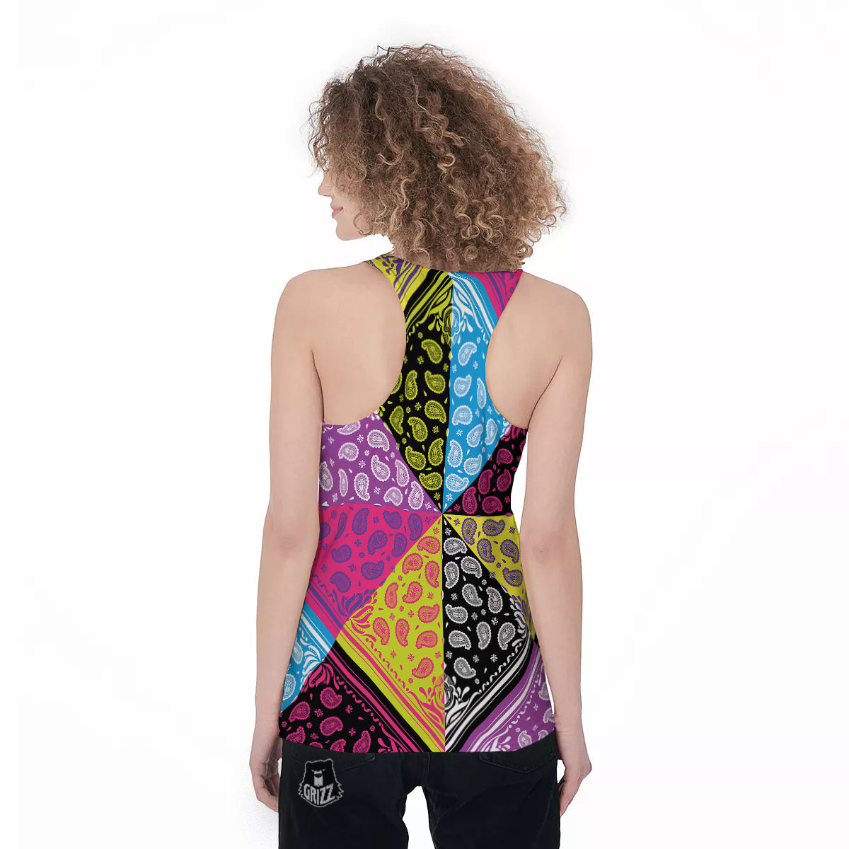 Bandana Paisley Colorful Square Print Women's Racerback Tank Top-grizzshop