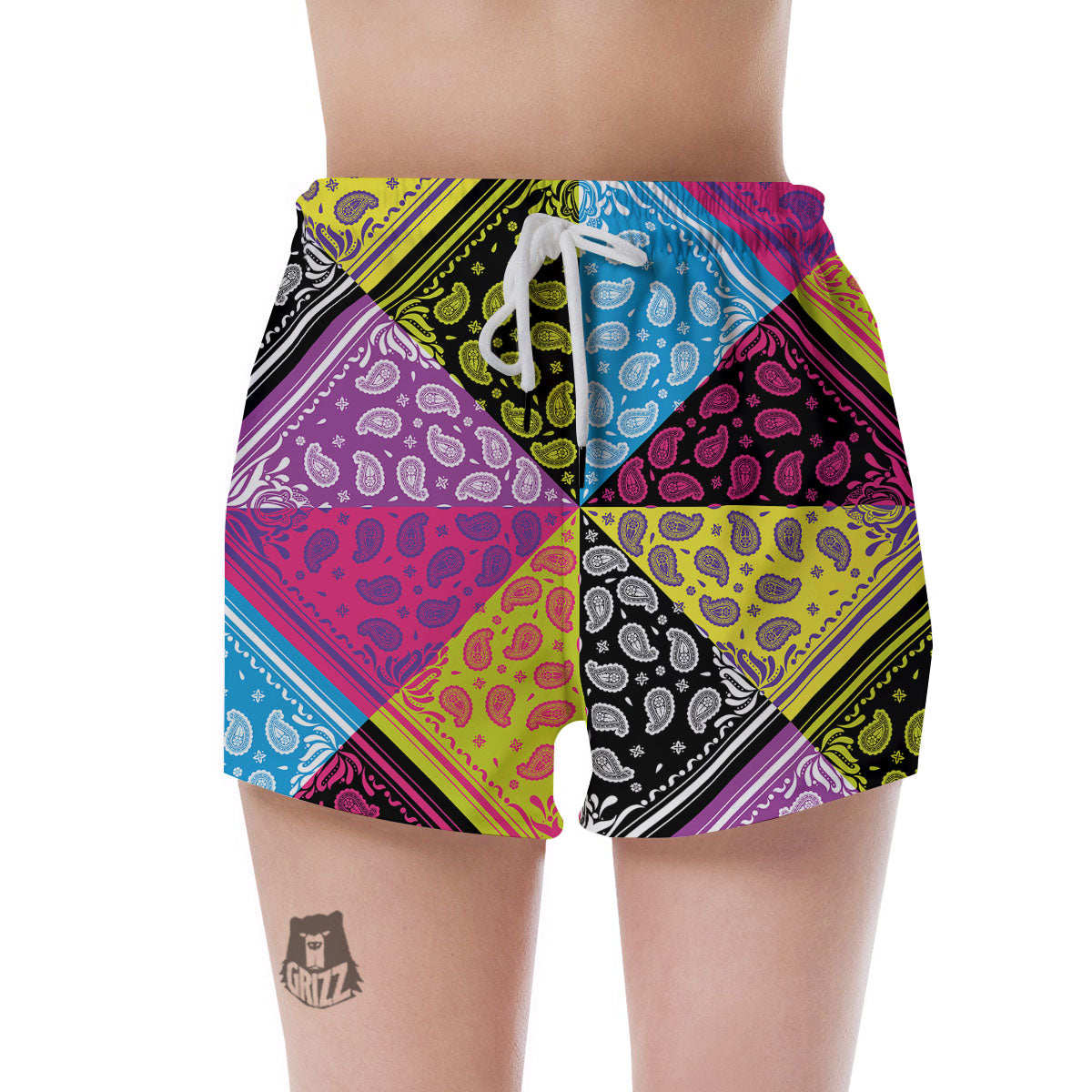 Bandana Paisley Colorful Square Print Women's Shorts-grizzshop