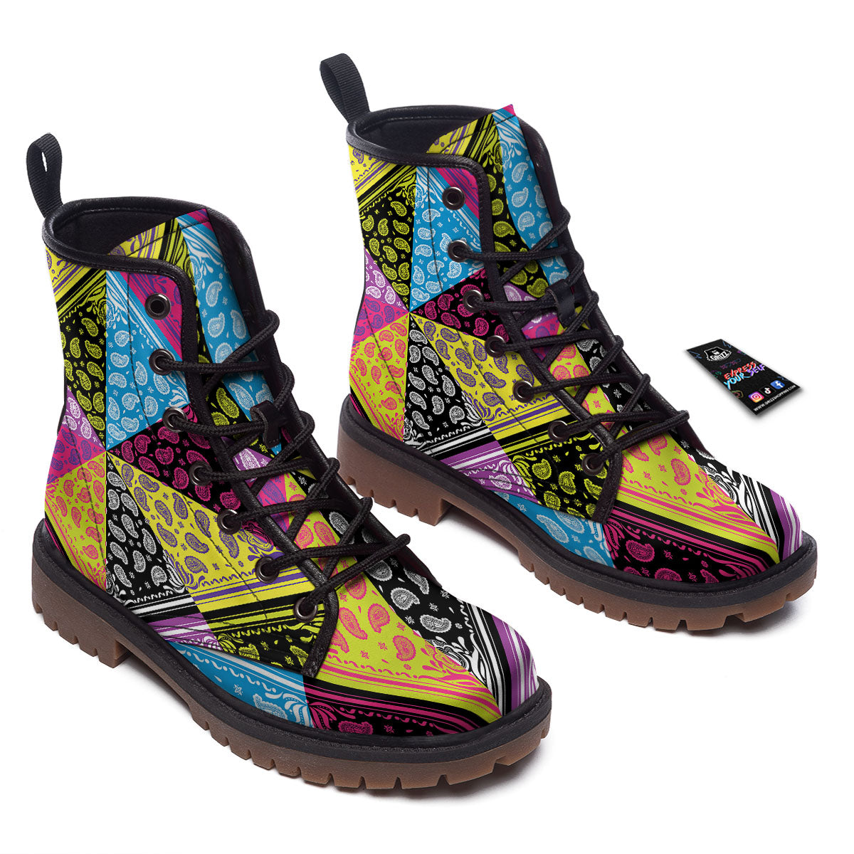 Bandana Paisley Colorful Square Print Work Boots-grizzshop
