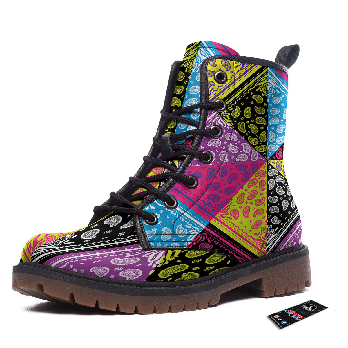 Bandana Paisley Colorful Square Print Work Boots-grizzshop