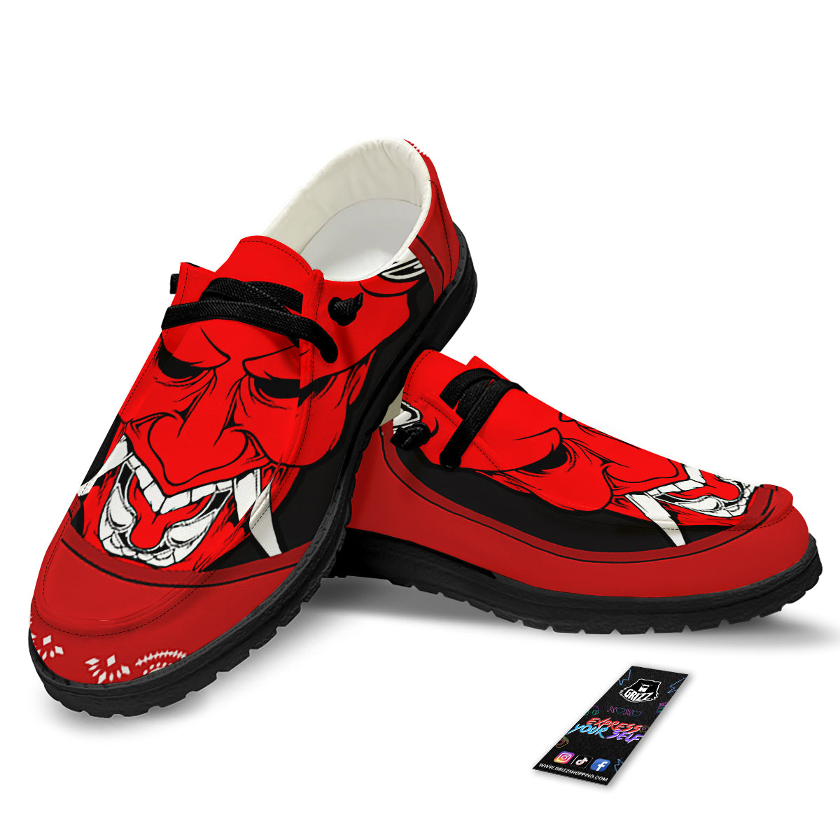 Bandana Red Hannya Demon Print Black Loafers-grizzshop