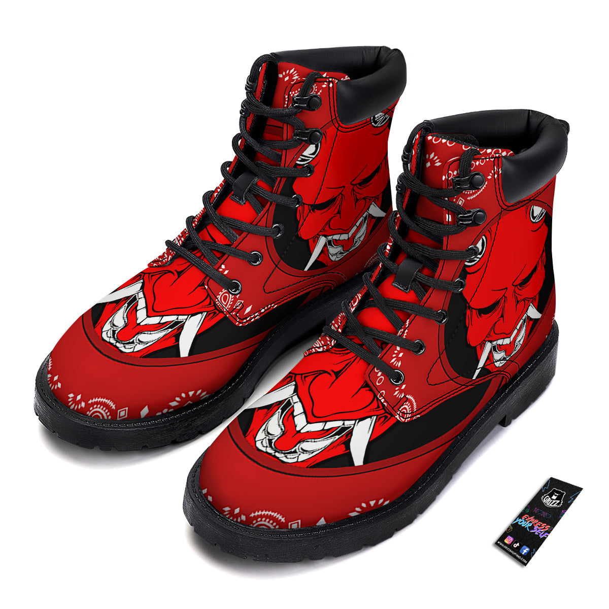 Bandana Red Hannya Demon Print Boots-grizzshop