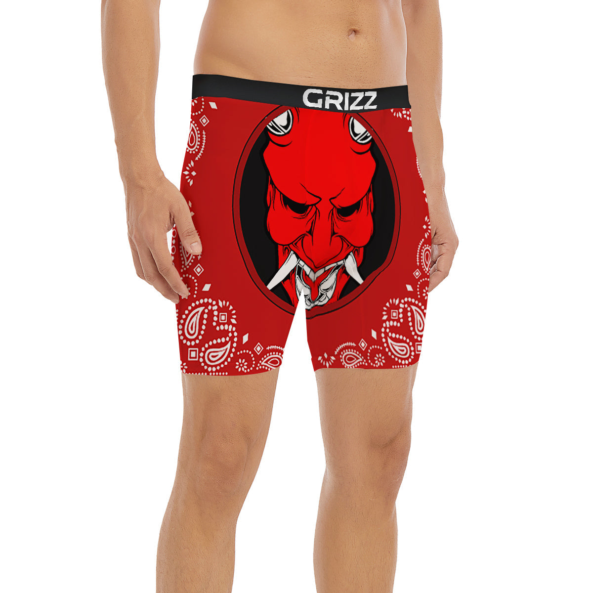 Bandana Red Hannya Demon Print Boxer Briefs-grizzshop