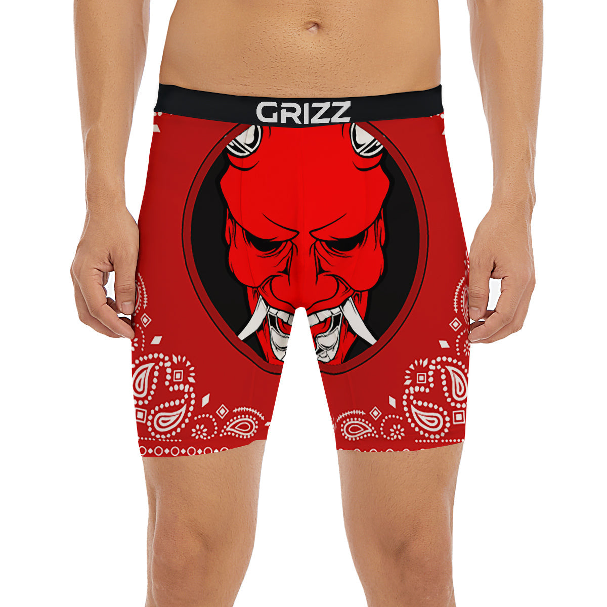 Bandana Red Hannya Demon Print Boxer Briefs-grizzshop