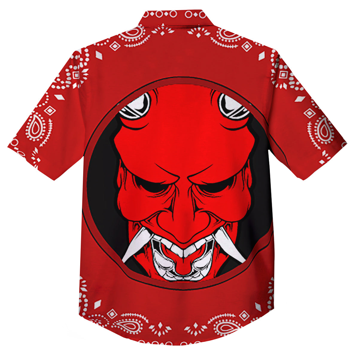 Bandana Red Hannya Demon Print Button Up Shirt-grizzshop