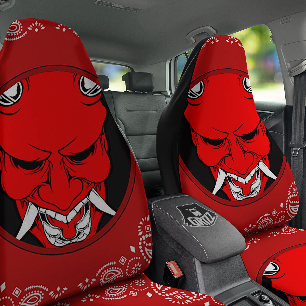 Bandana Red Hannya Demon Print Car Seat Covers-grizzshop