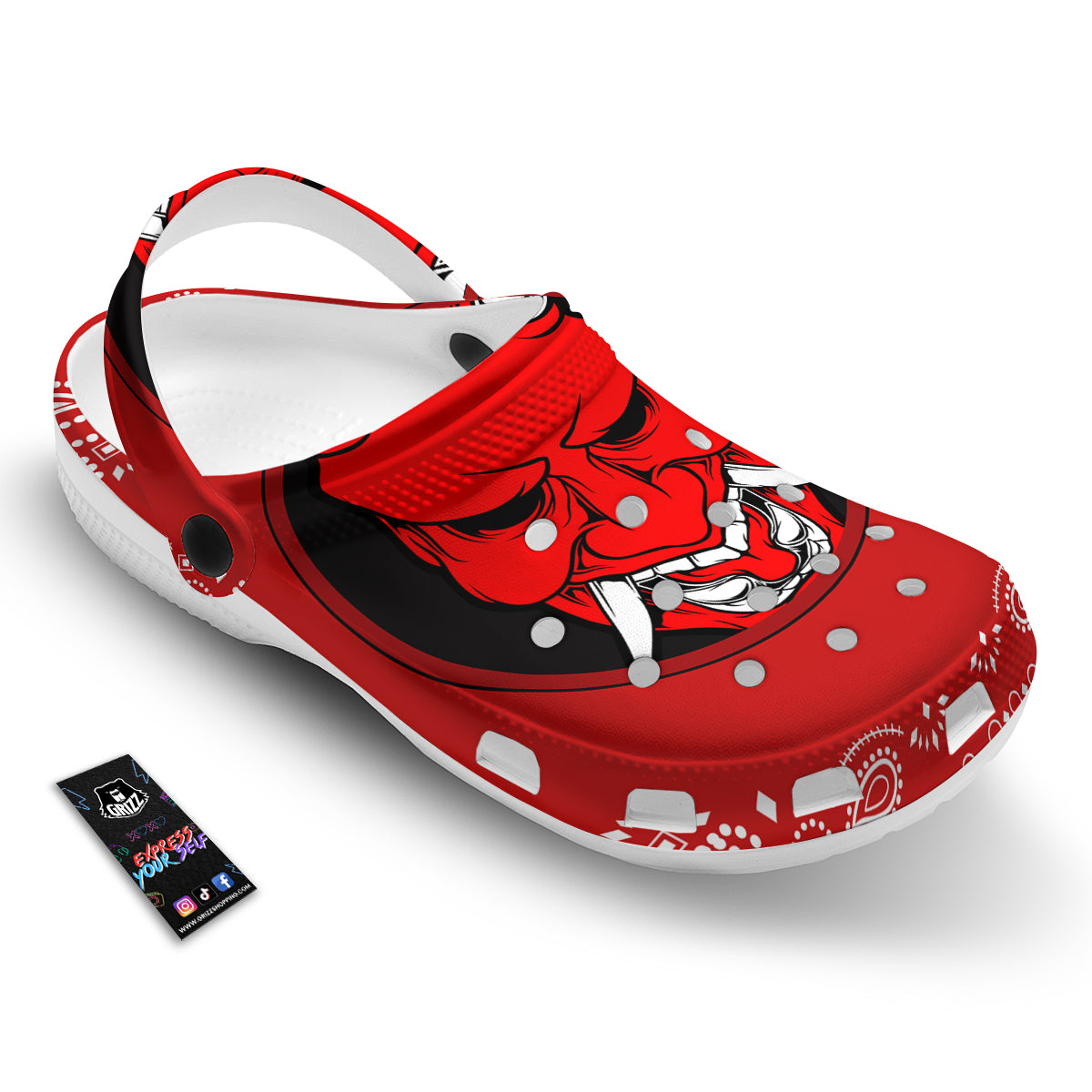 Bandana Red Hannya Demon Print Clog-grizzshop