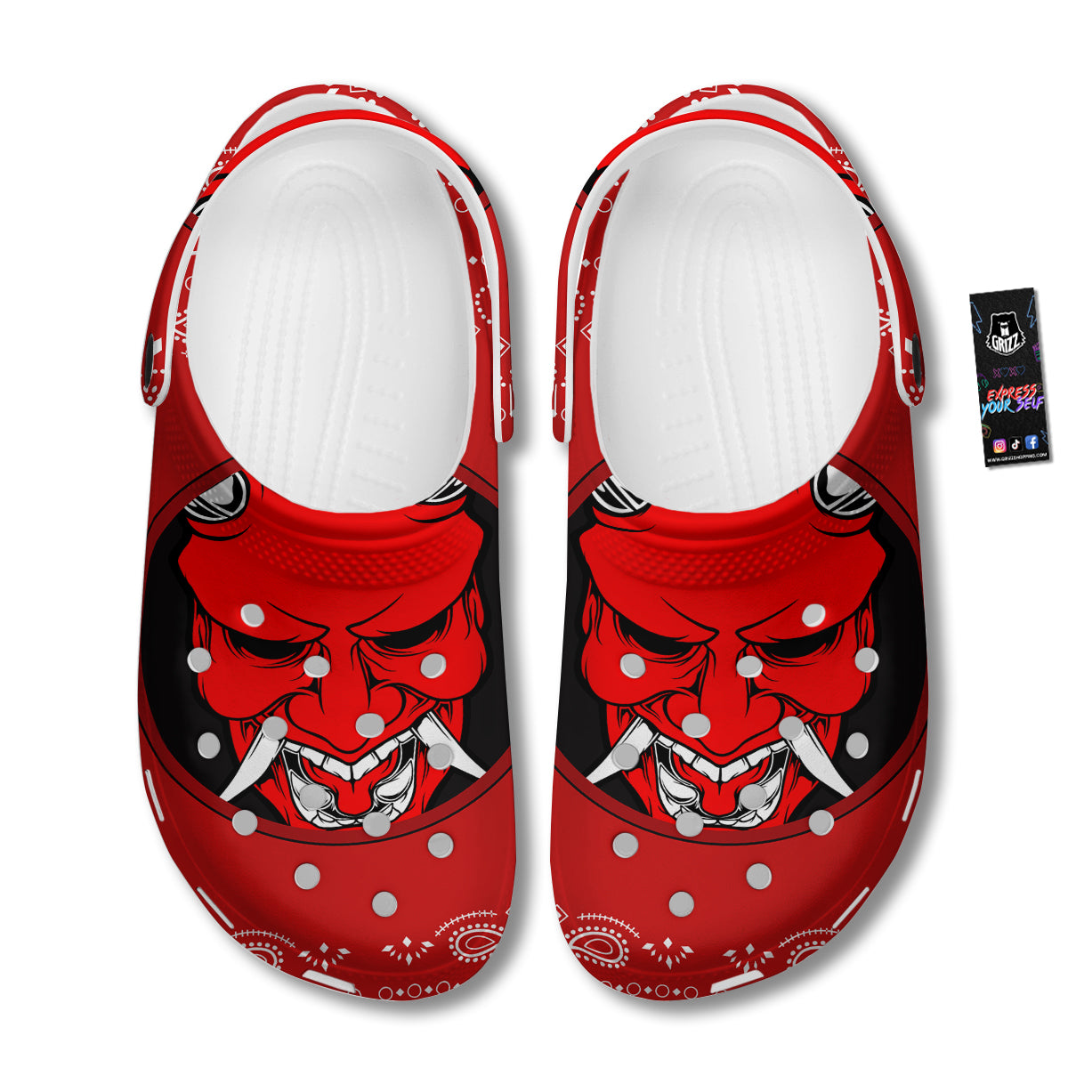 Bandana Red Hannya Demon Print Clog-grizzshop
