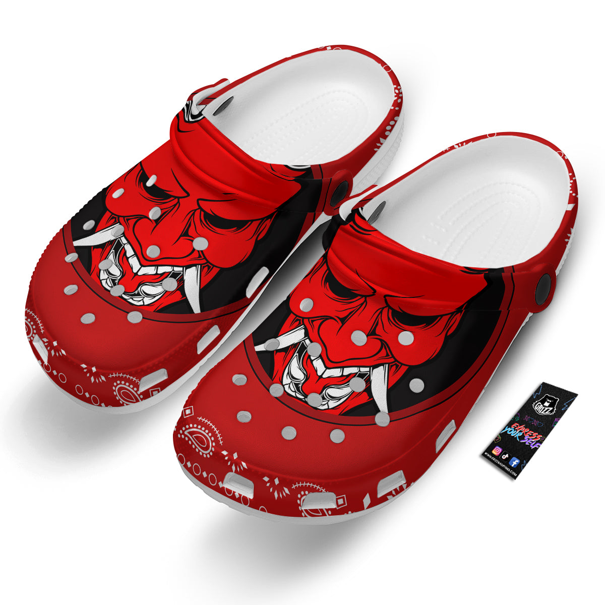 Bandana Red Hannya Demon Print Clog-grizzshop