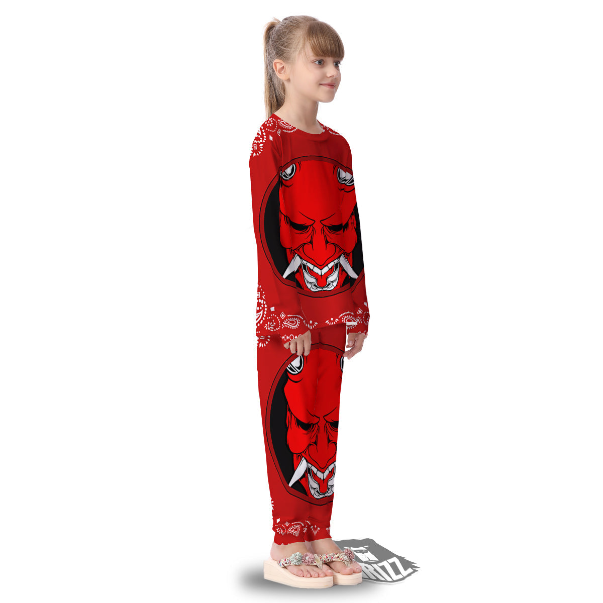 Bandana Red Hannya Demon Print Kid's Pajamas-grizzshop
