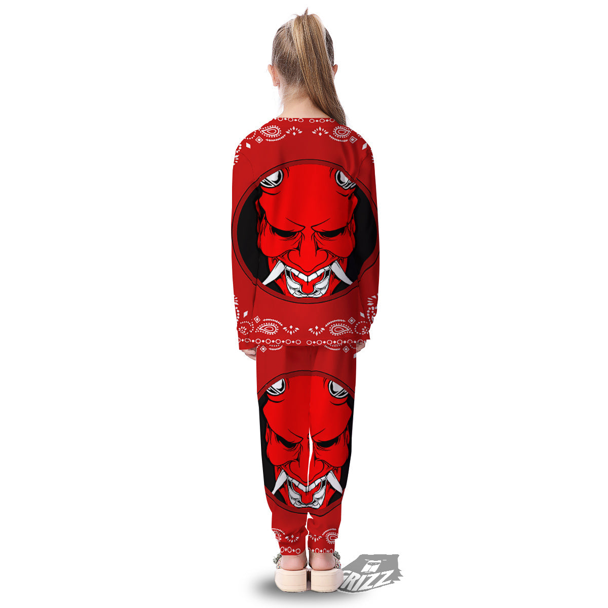 Bandana Red Hannya Demon Print Kid's Pajamas-grizzshop
