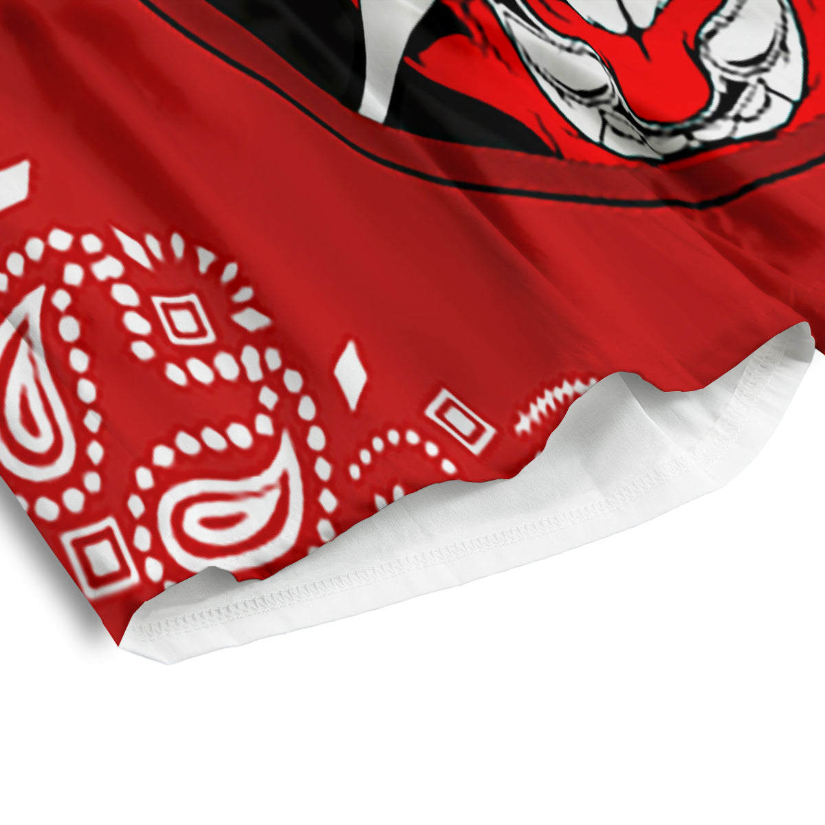 Bandana Red Hannya Demon Print Men's Athletic Shorts