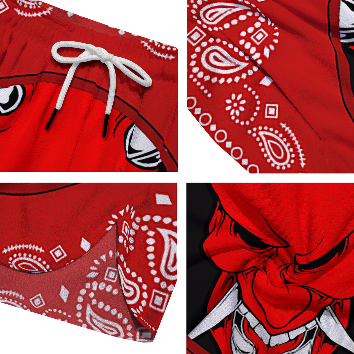 Bandana Red Hannya Demon Print Men's Running Shorts-grizzshop