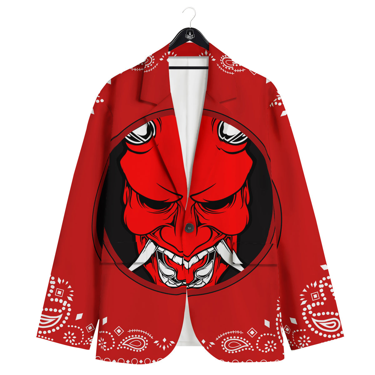 Bandana Red Hannya Demon Print Men's Sport Coat-grizzshop