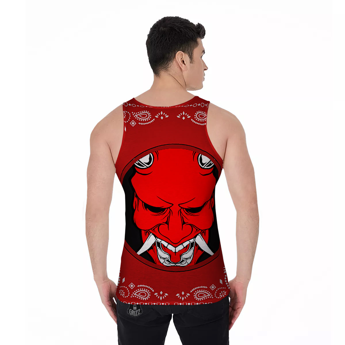 Bandana Red Hannya Demon Print Men's Tank Top-grizzshop