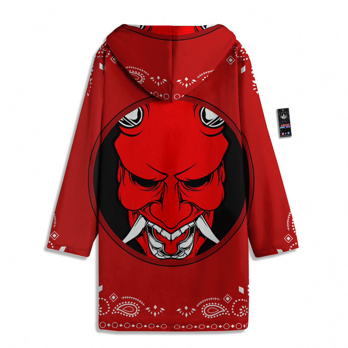 Bandana Red Hannya Demon Print Men's Windbreaker Jacket-grizzshop
