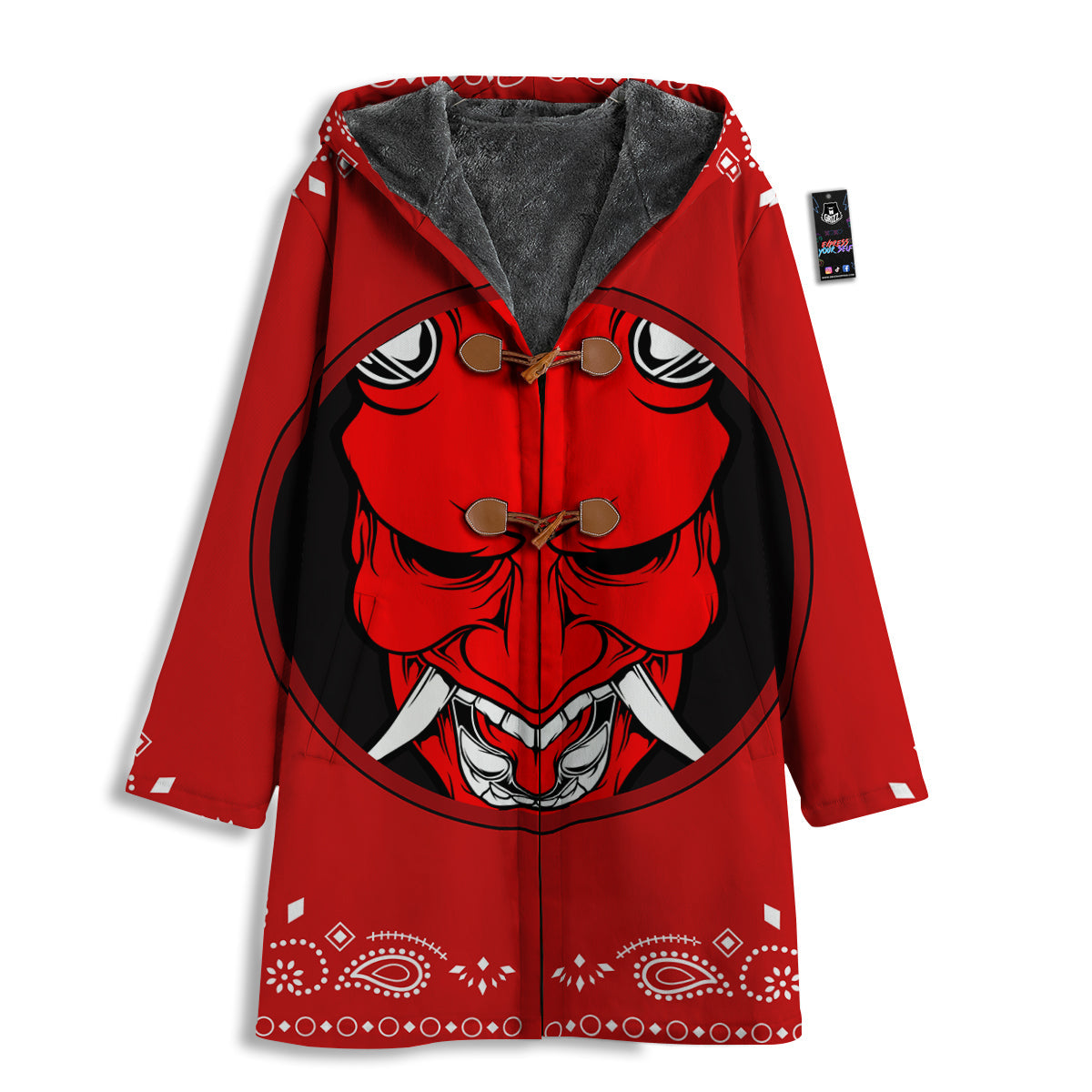 Bandana Red Hannya Demon Print Men's Windbreaker Jacket-grizzshop