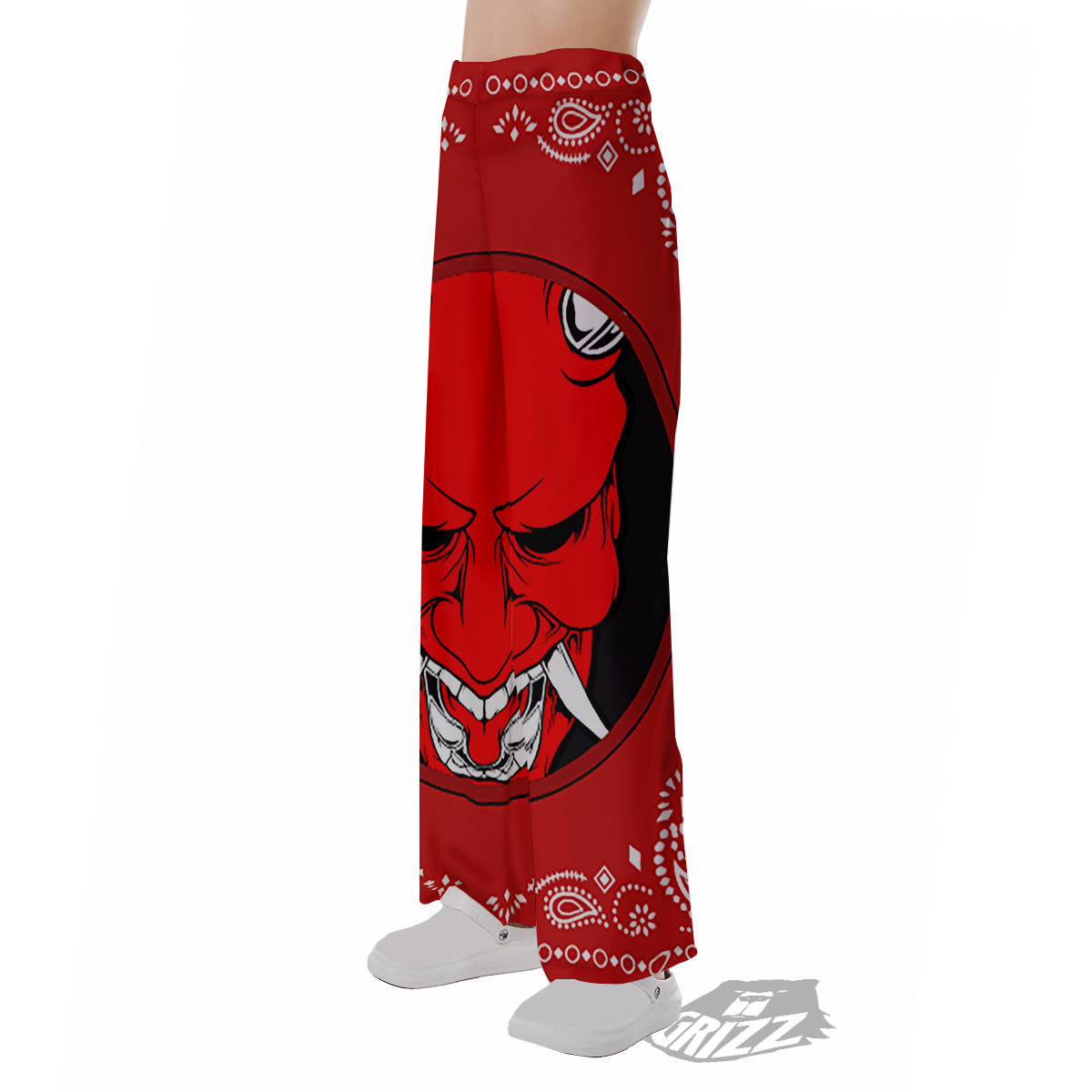 Bandana Red Hannya Demon Print Pajama Pants-grizzshop
