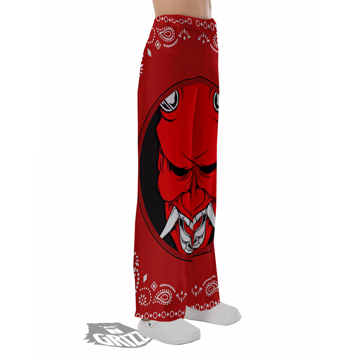 Bandana Red Hannya Demon Print Pajama Pants-grizzshop