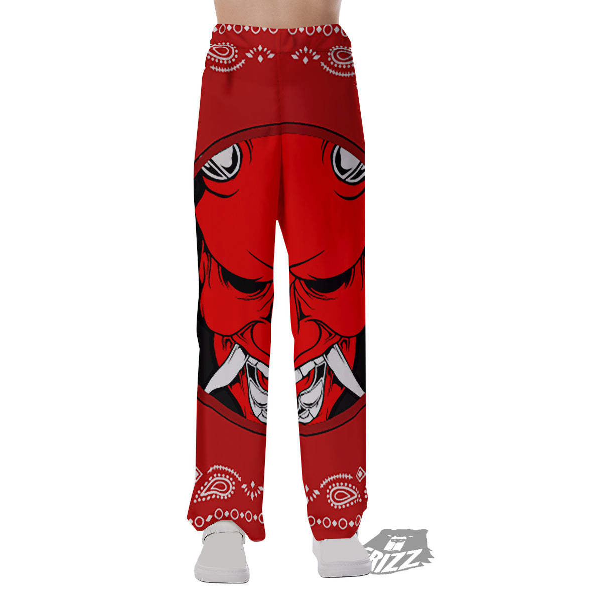 Bandana Red Hannya Demon Print Pajama Pants-grizzshop