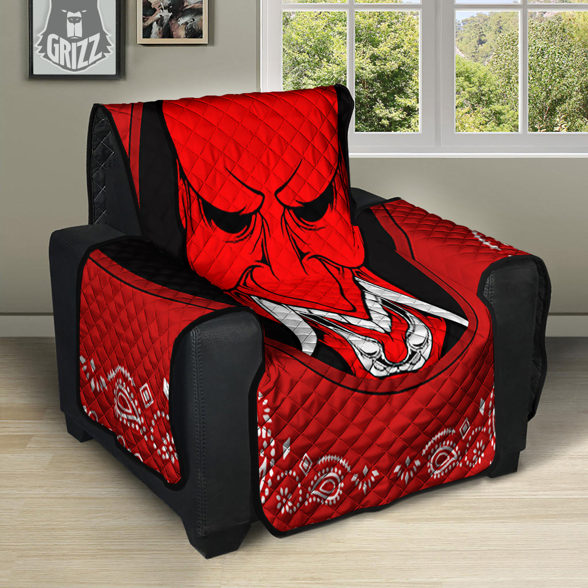 Bandana Red Hannya Demon Print Recliner Protector-grizzshop