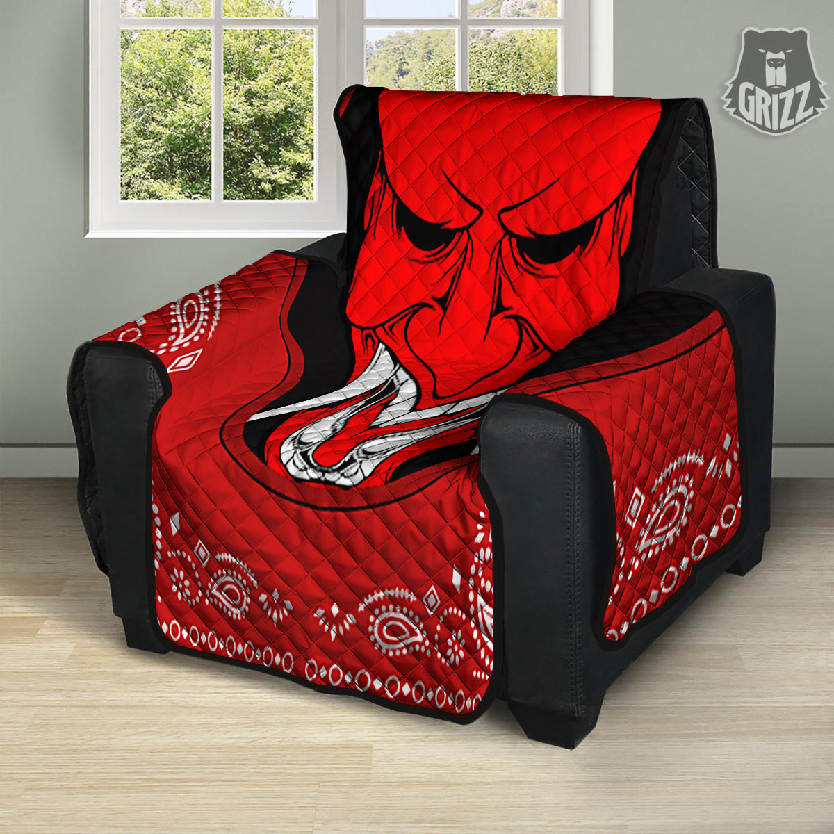 Bandana Red Hannya Demon Print Recliner Protector-grizzshop