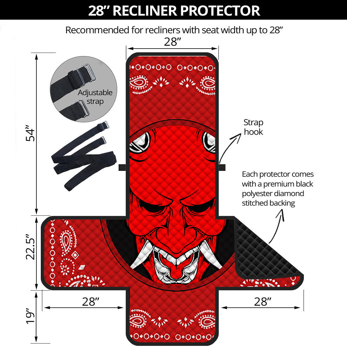 Bandana Red Hannya Demon Print Recliner Protector-grizzshop