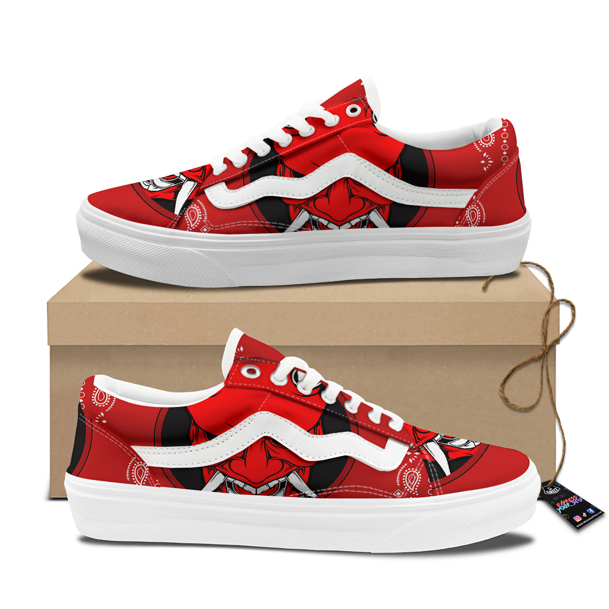 Bandana Red Hannya Demon Print Skate Shoes-grizzshop