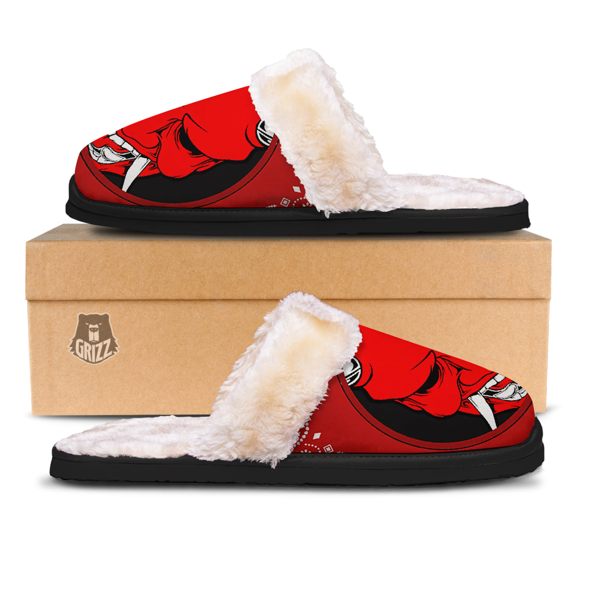 Bandana Red Hannya Demon Print Slippers-grizzshop