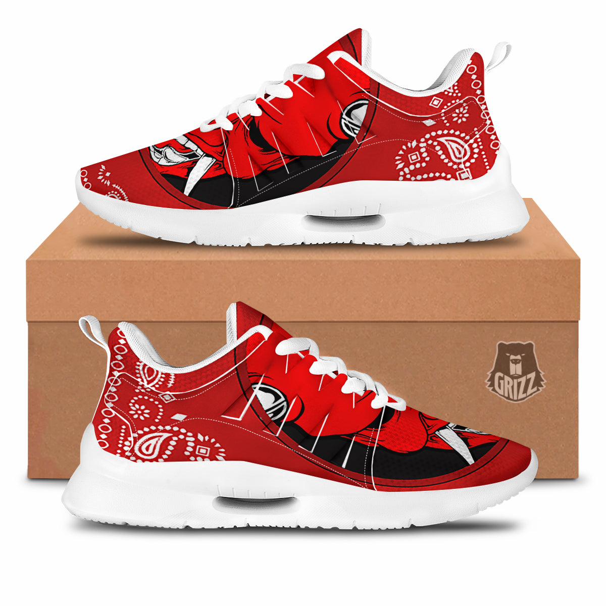 Bandana Red Hannya Demon Print Tennis Shoes-grizzshop