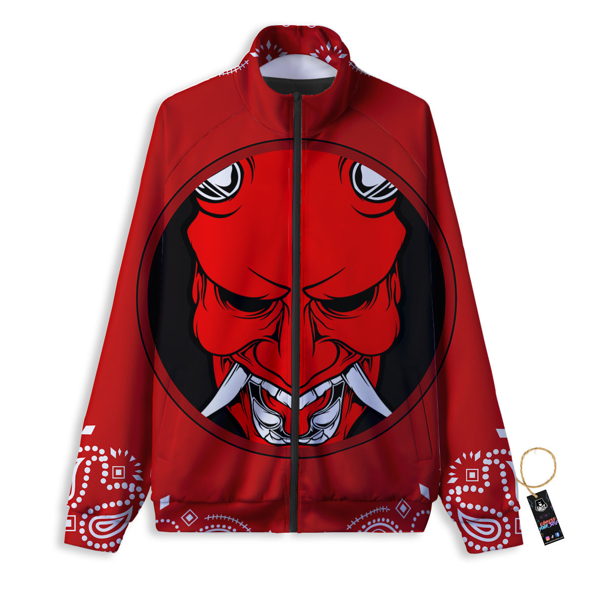 Bandana Red Hannya Demon Print Track Jacket-grizzshop