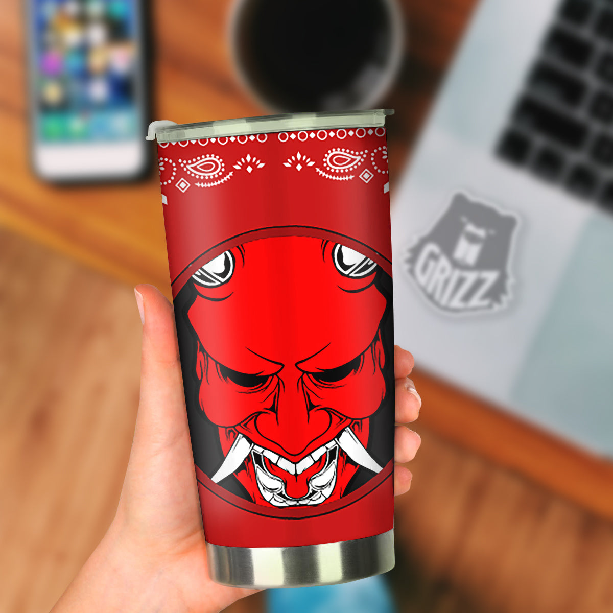 Bandana Red Hannya Demon Print Tumbler-grizzshop