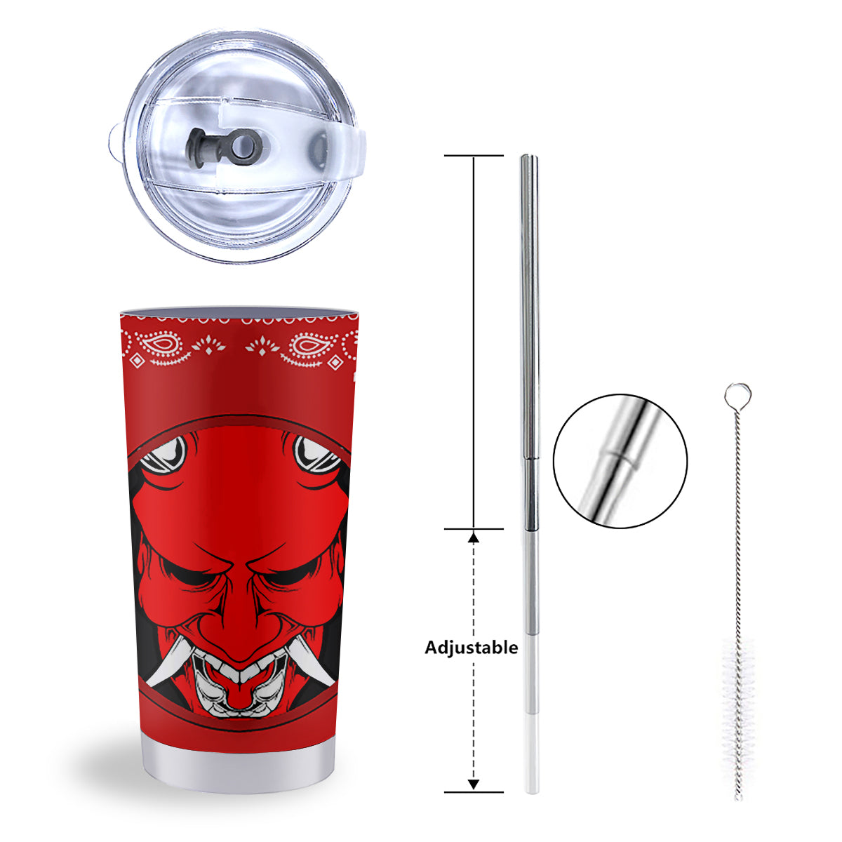 Bandana Red Hannya Demon Print Tumbler-grizzshop