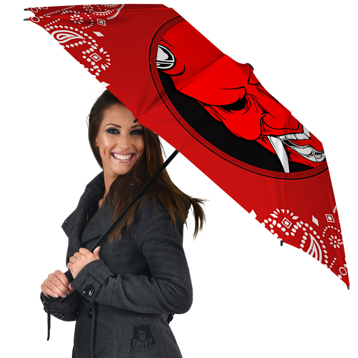 Bandana Red Hannya Demon Print Umbrella-grizzshop
