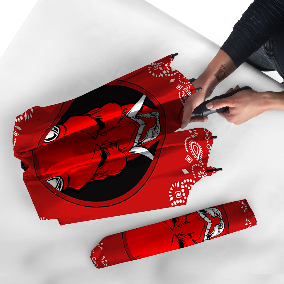 Bandana Red Hannya Demon Print Umbrella-grizzshop