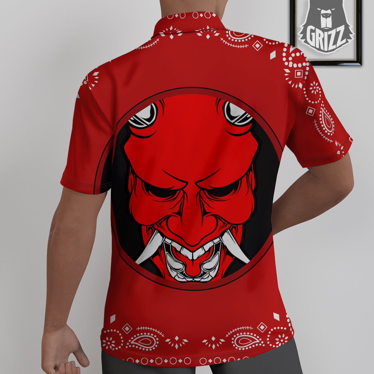 Bandana Red Hannya Demon Print Untucked Shirts-grizzshop