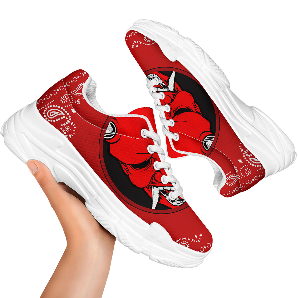 Bandana Red Hannya Demon Print White Chunky Shoes-grizzshop